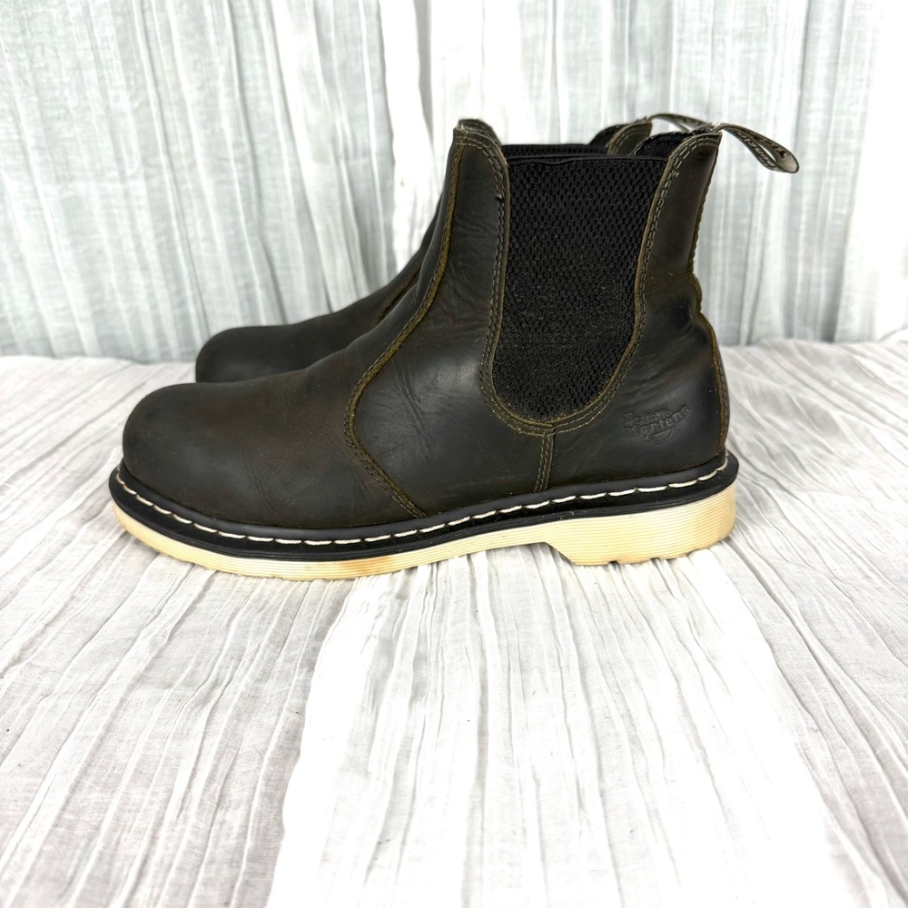 Dr. Martens Arbor Steel Toe Chelsea Work Boots Dark Olive Brown Leather Airwalk - Picture 4 of 15